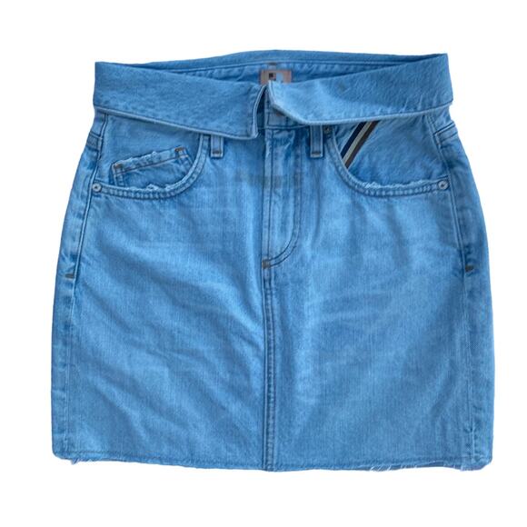 New Jean Atelier Cut Off Medium Wash Denim Mini Flip Skirt in Sky Color Size 24 - Picture 6 of 15